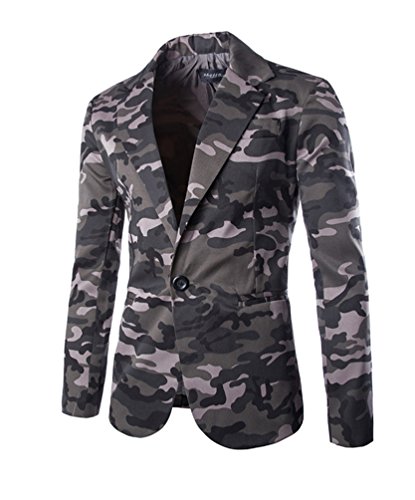 Herren Lässig Camouflage Slim Fit Blazer Anzugjacke Sakko Blazer Casual Sakko Grau L von Gladiolus