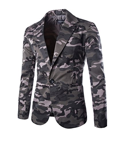 Herren Lässig Camouflage Slim Fit Blazer Anzugjacke Sakko Blazer Casual Sakko Grau XL von Gladiolus