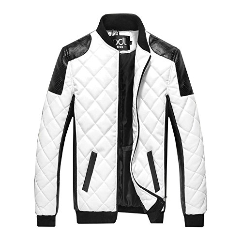 Gladiolus Herren PU Lederjacke Zipper Stehkragen Jacke Kunst-Lederjacke Bikerjacke Weiß 3XL von Gladiolus