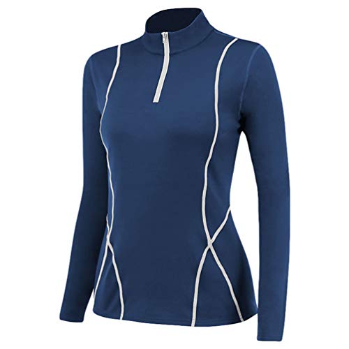 Damen Warme 1/2 Zip Laufshirt Fitness Jacket Langarm Thermo Fleece Gym Sports Top Shirt Blau XL von GladiolusA