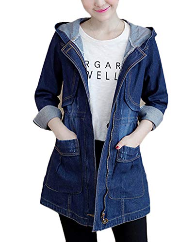 GladiolusA Damen Jeansjacke Schlank Lange Denim Jacke Lange Ärmel Jeansmantel Trenchcoat Mit Kapuze 3XL von GladiolusA