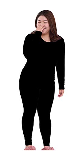 GladiolusA Damen Thermo Unterwäsche Lange Unterhose + Langarm Unterhemd Für Winter Schwarz 4XL von GladiolusA