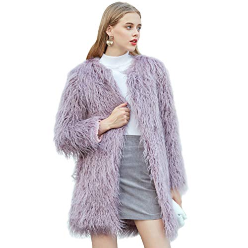 GladiolusA Damen Winter Pelz Mantel Felljacke Elegant Plüschjacke Warme Kunstfell Jacke Kurz Coat Helles Lila L von GladiolusA