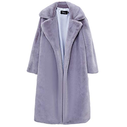 GladiolusA Damen Winterjacke Vorne Offen Lange Ärmel Faux Für Revers Mantel Mit Taschen Cardigan Jacke Plüsch Oberbekleidung Grau S von GladiolusA