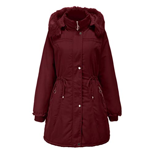 GladiolusA Damen Wintermantel Winterjacke Mitte-Lange Warm Jacke Weich Mäntel Mit Abnehmbarer Pelzkragen Und Pelzkapuze Rot 2XL von GladiolusA