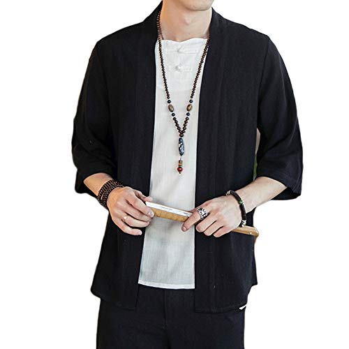 GladiolusA Herren Japan Happi Kimono Haori Jacke 3/4 Ärmel Übergangsjacke Mäntel Schwarz 2XL von GladiolusA