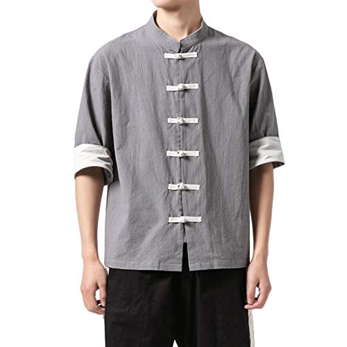 GladiolusA Herren Leinen Hemd Tang-Anzug Freizeit Hemden Chinesischer Stil Kung Fu Tops Grau 4XL von GladiolusA