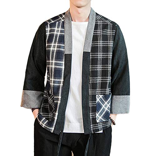 GladiolusA Herren Leinen Mantel - Chinesischen Stil - 3/4 Ärmel Übergangsjacke Kimono Jacke 4XL von GladiolusA