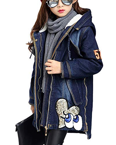 GladiolusA Kinder Mädchen Jeans Jacke Denim Blouson Übergangsjacke Mantel Outwear Trenchcoat Lange Windjacke Dick 140CM von GladiolusA