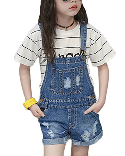 GladiolusA Latzhose Kinder Mädchen Jeans Hosen Shorts Jeanshose Kinder Overall Kurze Jeans Blau 100 von GladiolusA