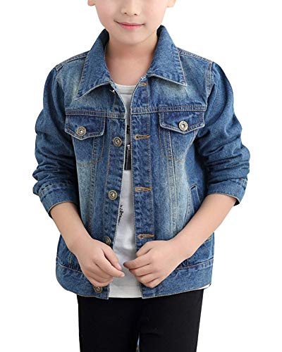 GladiolusA Kinder Jungen Jeansjacke Denim Mantel Freizeitjacken Denim Blau 130CM von GladiolusA