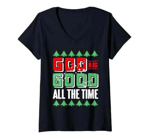 Damen Gott ist gut christliche Feiertagsbotschaft T-Shirt mit V-Ausschnitt Damen Gott ist gut christliche Feiertagsbotschaft T-Shirt mit V-Ausschnitt von Gläubige christliche Aussage für Feiertage