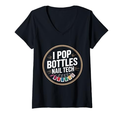 Damen I Pop Bottles Nail Tech Glam Experte Beauty |- T-Shirt mit V-Ausschnitt Damen I Pop Bottles Nail Tech Glam Experte Beauty |- T-Shirt mit V-Ausschnitt von Glam Nail Tech Beauty