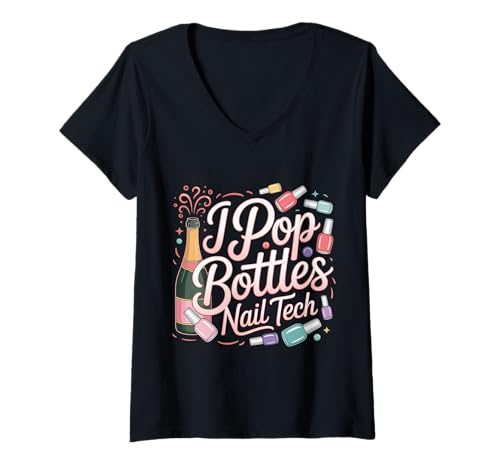 Damen I Pop Bottles Nail Tech Glam Experte Beauty |- T-Shirt mit V-Ausschnitt Damen I Pop Bottles Nail Tech Glam Experte Beauty |- T-Shirt mit V-Ausschnitt von Glam Nail Tech Beauty