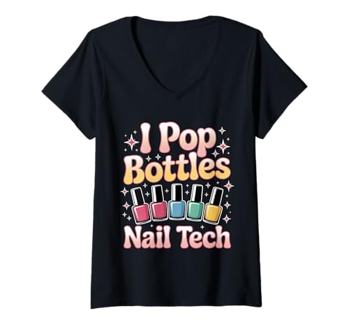 Damen I Pop Bottles Nail Tech Glam Experte Beauty |- T-Shirt mit V-Ausschnitt Damen I Pop Bottles Nail Tech Glam Experte Beauty |- T-Shirt mit V-Ausschnitt von Glam Nail Tech Beauty