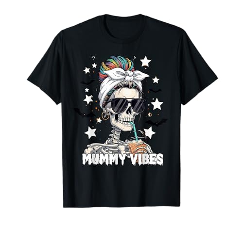 Mummy Vibes Skelett Halloween Grafik Niedlich Frauen Mama T-Shirt von Glam Skeleton Mummy Vibes Halloween Graphic