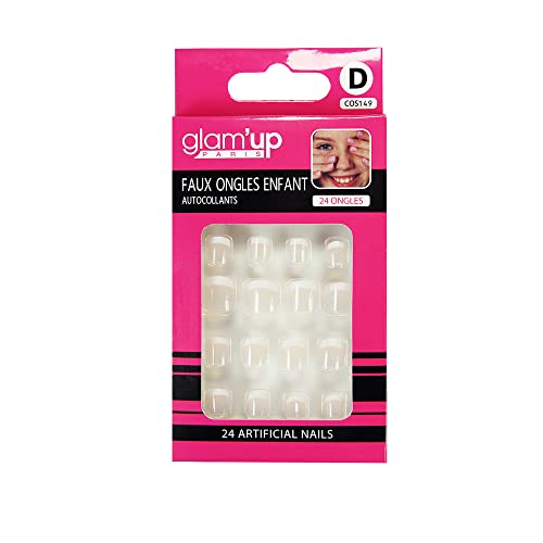 Glam'Up Paris – künstliche Nägel für Kinder – volle Abdeckung – einfach zu verwenden – selbstklebend – 24 künstliche Nägel pro Box – runde quadratische Form – Nr. 149 – French Maniküre von GLAM UP