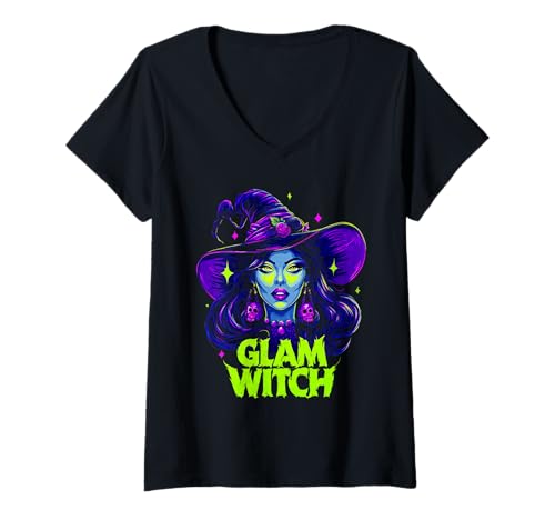 Damen Glamouröse Hexe und Witchcore-Mystikerin T-Shirt mit V-Ausschnitt Damen Glamouröse Hexe und Witchcore-Mystikerin T-Shirt mit V-Ausschnitt von Glam Witches Mystic Kollektion