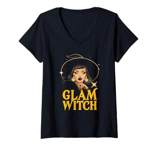 Damen Glamouröse Hexe und Witchcore-Mystikerin T-Shirt mit V-Ausschnitt Damen Glamouröse Hexe und Witchcore-Mystikerin T-Shirt mit V-Ausschnitt von Glam Witches Mystic Kollektion