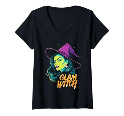 Damen Glamouröse Hexe und Witchcore-Mystikerin T-Shirt mit V-Ausschnitt Damen Glamouröse Hexe und Witchcore-Mystikerin T-Shirt mit V-Ausschnitt von Glam Witches Mystic Kollektion