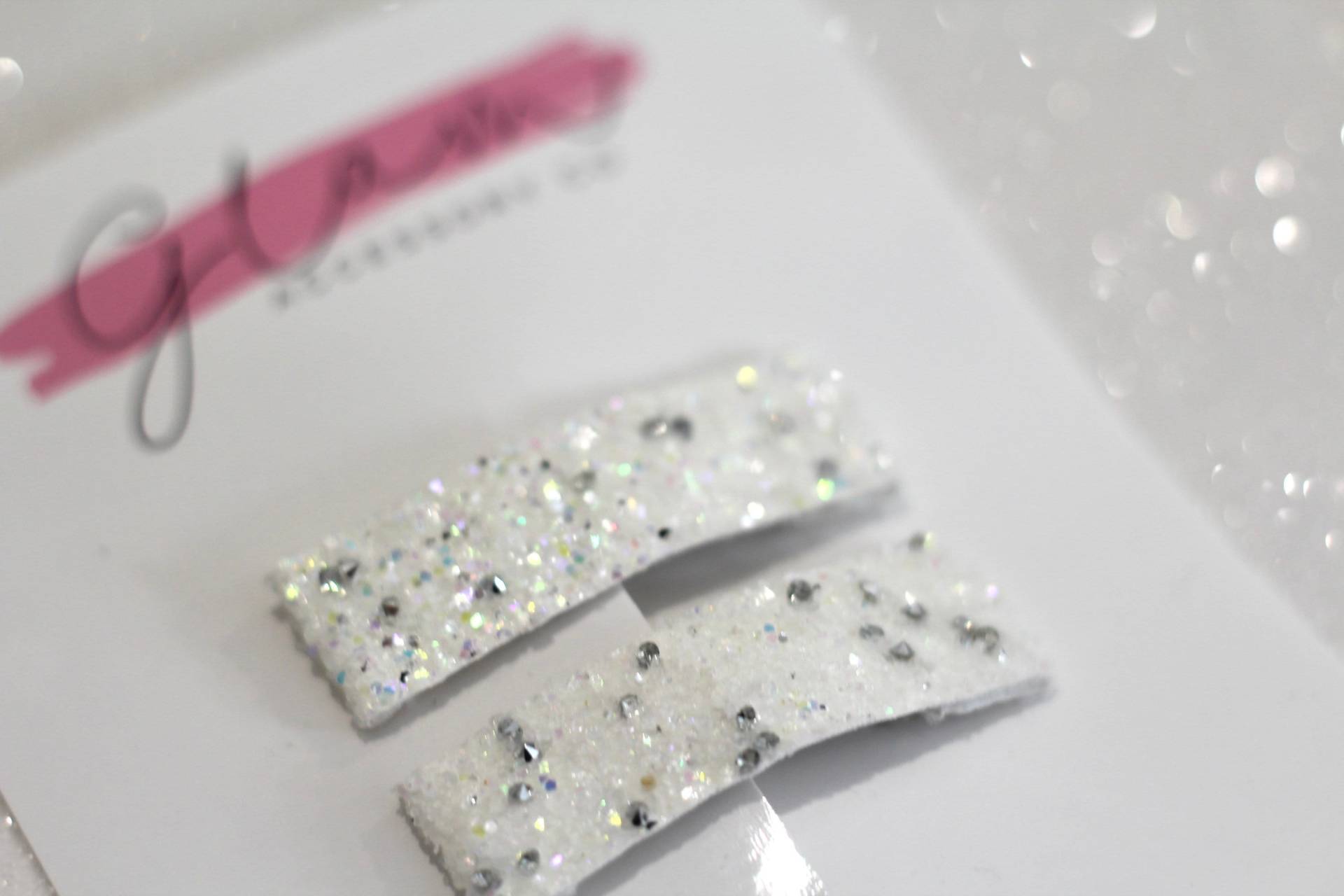 Weißer Glitzer Und Strass-Rock Glitzernde Snap-Clip-Braut Babyparty-Haarspange-Mädchen Kinder Kleinkind Baby Damen Haar-Accessoire-Set von GlamAccessoryCo