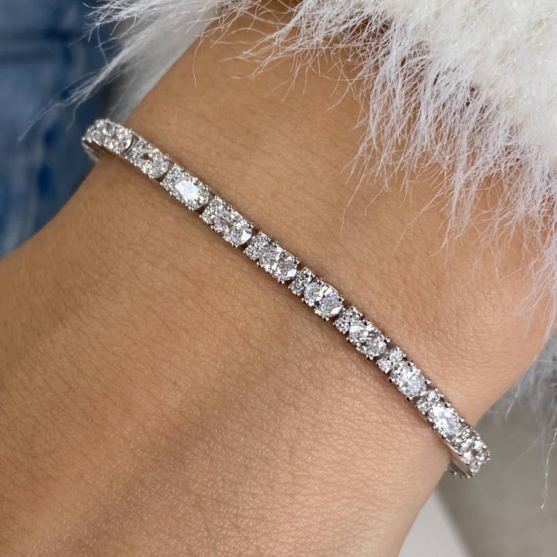 Ovale Und Runde Form Labor Gewachsene Diamant Tennis Armband, 4.57 Karat Zertifizierte E/Vs1 Klarheit, Echte 14K Weißgold Prong Set Armband von GlamAndGemsNY