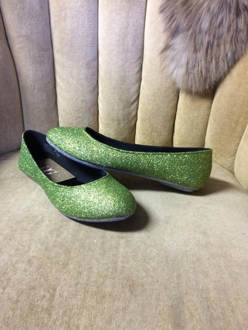 Benutzerdefinierte Hellgrüne Glitzer Ballerinas Damen Slip-On Schuhe von GlamAndGloryLab