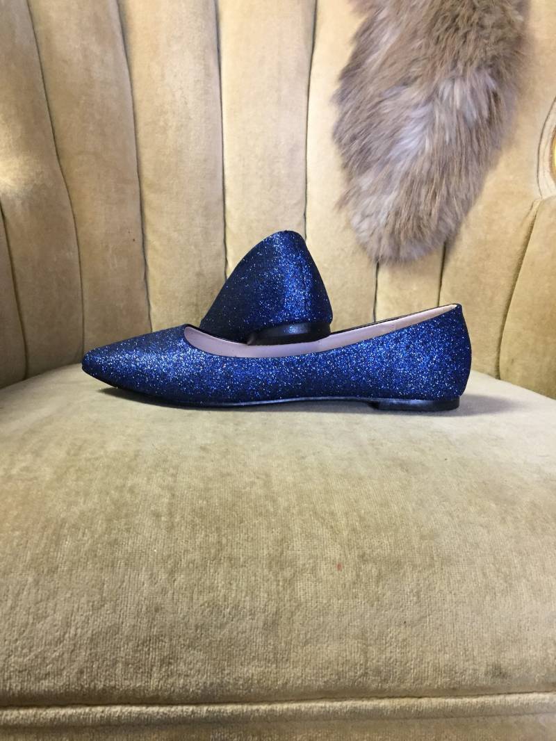 Benutzerdefinierte Navy Blau Glitter Ballerinas Spitze Toe Slip-Ons Benutzerdefinierte Navy Blau Glitter Ballerinas Spitze Toe Slip-Ons von GlamAndGloryLab