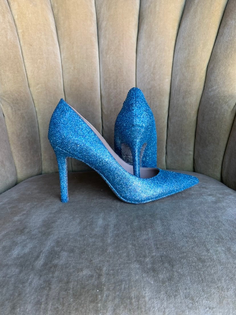 Personalisierte Blaue Glitzer Pumps Braut Pumps, Größen 5.5-11 von GlamAndGloryLab
