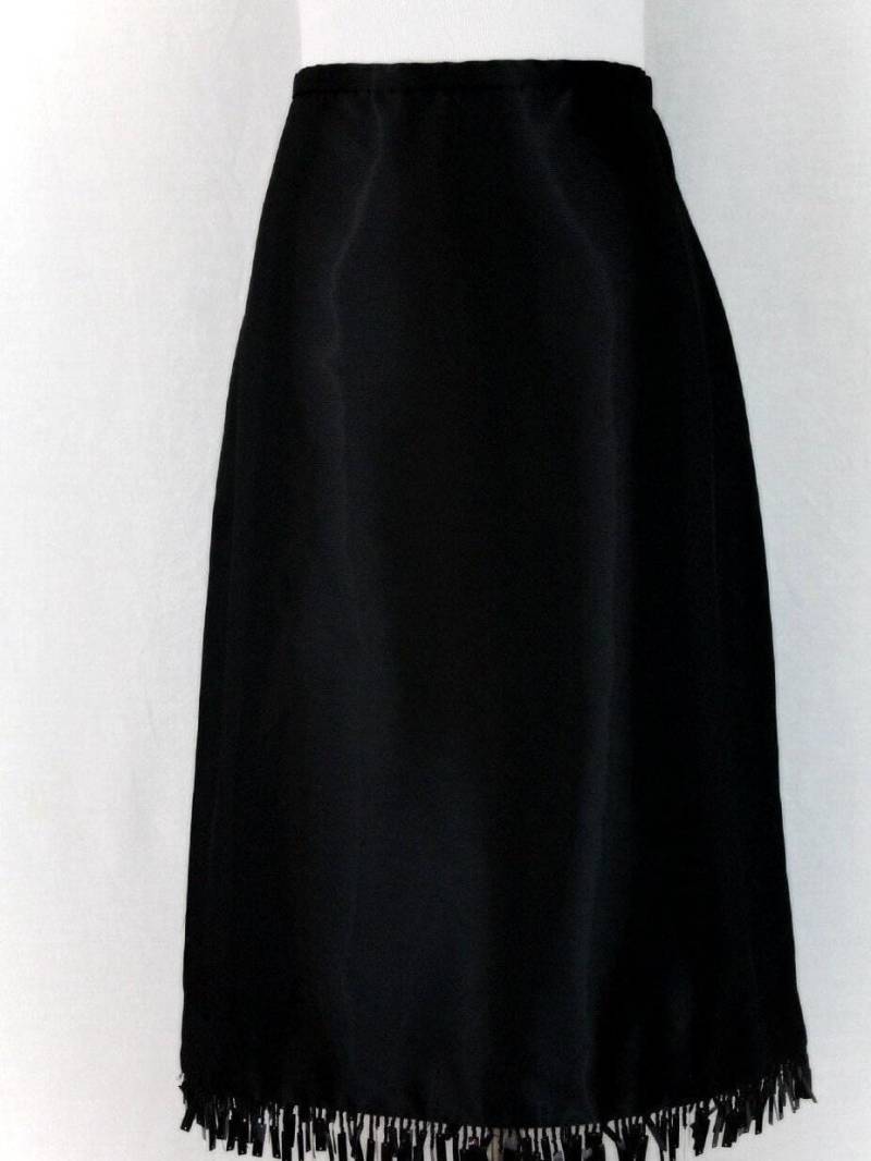 Vintage Oscar De La Renta Schwarzer Perlen Fransen Rock Aus Wollmischung - Größe 10 von GlamArchive2