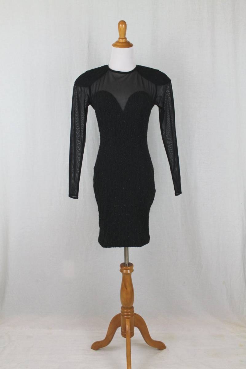 1980S Schwarzes Stretch Spitzen Bodycon Kleid - Susan Roselli Vijack Größe S von GlamArchive2