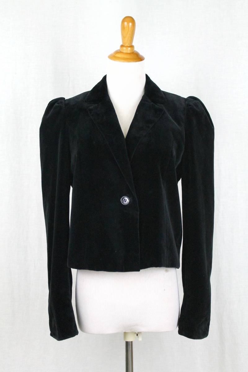 Vintage David Hayes Schwarz Samt Lange Puffärmel Cropped Jacke Größe 8 Klein Bis Mittel von GlamArchive2