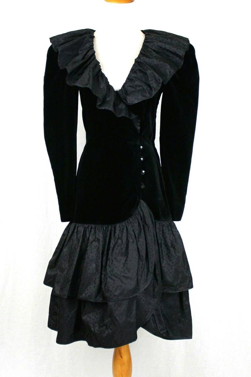 Vintage Rena Lange Samt & Seidentaft Kleid - Rüschenkragen, Made in Germany von GlamArchive2