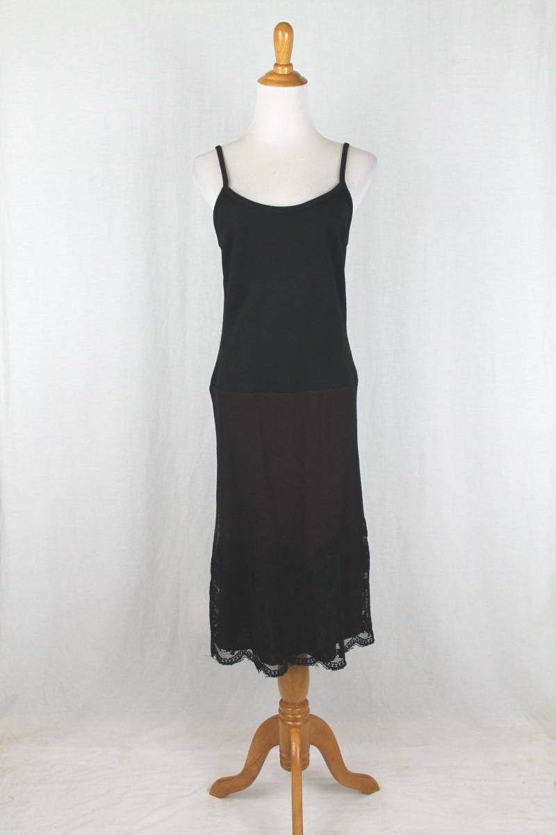 Vintage Whistles Strickkleid Aus Wolle Mit Schwarzem Spitzenüberzug, Spaghetti Träger | Uk 10 Us 6 von GlamArchive2