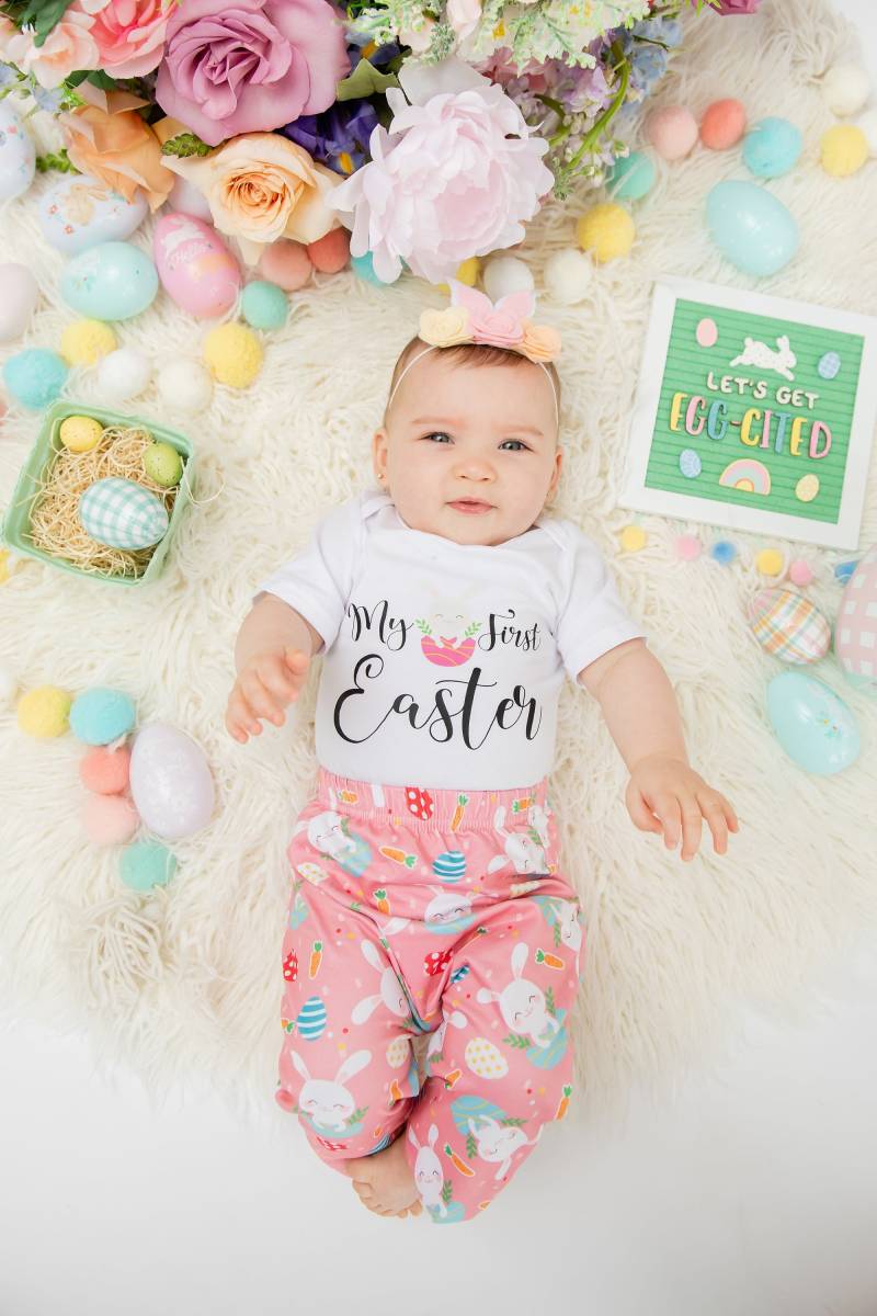 Baby Mädchen Erstes Oster Outfit Häschen Bodysuit & Hose Set von GlamKidsBoutiqueUS