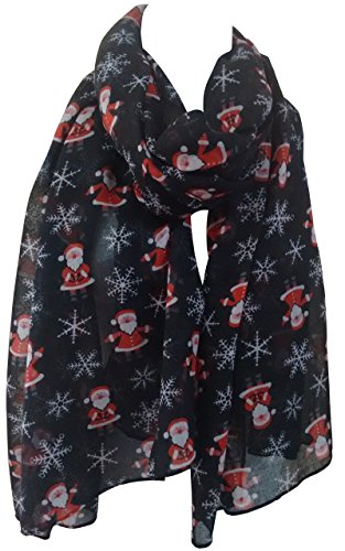 Damen Schal mit Weihnachtsmann-Motiv, Schneeflocke Gr. 42, dunkelschwarz von GlamLondon
