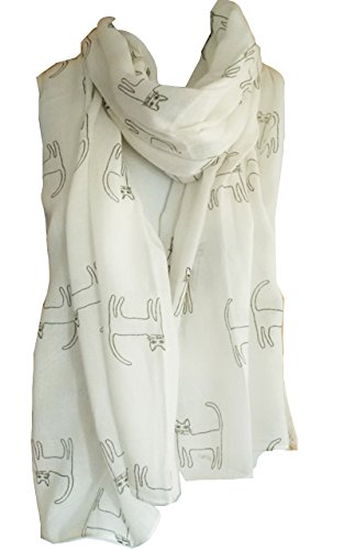 GlamLondon Damen-Schal mit Katzen-Motiv, bedruckt Gr. 42, Cremefarben/Weiß von GlamLondon