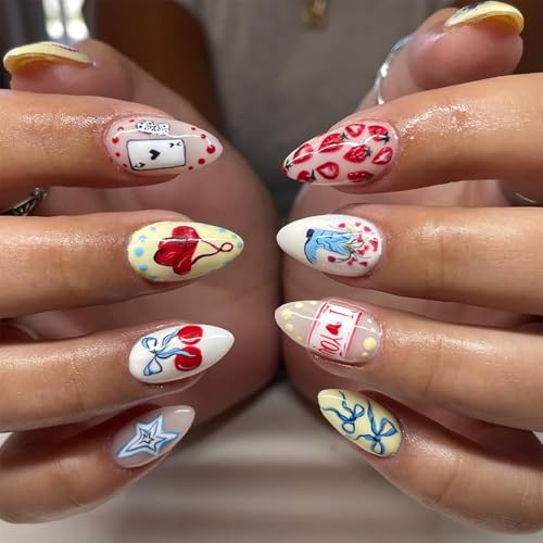 GlamRays Cute Nails Mittlere Länge Press-on-Nägel Mandel Form Falschnägel Cheery Erdbeere Acrylnägel Stern Schleife Nägel Press-ons Voll-Bestückung Glanz Klebe-Nägel für Frauen Kunststoff Nägel 24 GlamRays Cute Nails Mittlere Länge Press-on-Nägel Mandel Form Falschnägel Cheery Erdbeere Acrylnägel Stern Schleife Nägel Press-ons Voll-Bestückung Glanz Klebe-Nägel für Frauen Kunststoff Nägel 24 von GlamRays