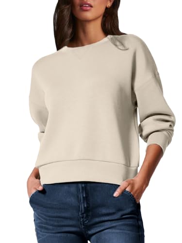 Glamaker Damen Basic Cropped Pullover Sweatshirt Solid Air Essentials Rundhalsausschnitt Langarmshirts Casual Loose Fit Outfits, 1-Grau Khaki, L von Glamaker