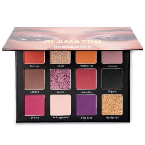 Glamazon Lidschatten-Palette, Rebel Rose - 12 Farbtöne - Vielseitiges Augen-Make-up Set für schillernde Tag- und Nacht-Looks, Rottöne Glamazon Lidschatten-Palette, Rebel Rose - 12 Farbtöne - Vielseitiges Augen-Make-up Set für schillernde Tag- und Nacht-Looks, Rottöne von Glamazon Beauty