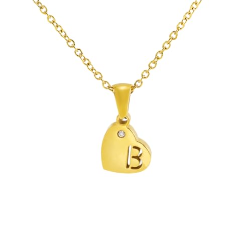 GlameVibe Goldene Initialen-Halskette für Damen, Herz-Anhänger, zierliche Halskette, Buchstabe A-Z, Statement mit Strass, Edelstahl-Halsketten, Geburtstagsgeschenke, Schmuck, Large, Edelstahl, Kein GlameVibe Goldene Initialen-Halskette für Damen, Herz-Anhänger, zierliche Halskette, Buchstabe A-Z, Statement mit Strass, Edelstahl-Halsketten, Geburtstagsgeschenke, Schmuck, Large, Edelstahl, Kein von GlameVibe