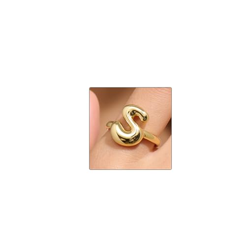 Goldring mit Blasen-Initiale für Damen, zierlicher Ballon-Buchstabenring, 14 Karat vergoldet, offenes Alphabet, A-Z, verstellbar, einzigartiges Modeschmuck, Geschenk, Kupfer, Kein Edelstein Goldring mit Blasen-Initiale für Damen, zierlicher Ballon-Buchstabenring, 14 Karat vergoldet, offenes Alphabet, A-Z, verstellbar, einzigartiges Modeschmuck, Geschenk, Kupfer, Kein Edelstein von GlameVibe