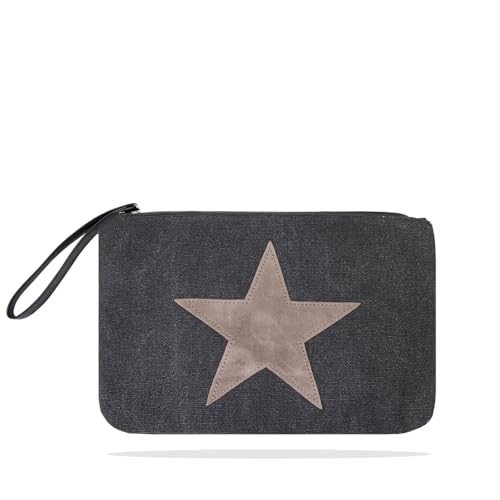 Glamexx24 Damen Clutches Tasche Handtaschen Schultertasche Umhaengetasche mit Stern Muster Tragetasche TE201614, B x H x T : 28 x 20 x 1-3 cm, Schwarz von Glamexx24