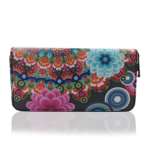 Glamexx24 Damen Geldbörse Synthetisches Leder Geldbörse Groß im Langformat, Portemonnaie Vintage Design mit Blumen Muster oder Unifarbe Brieftasche Geldbeutel von Glamexx24