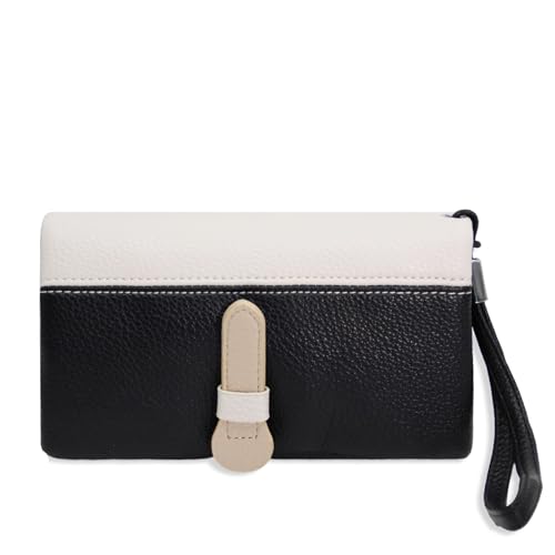Glamexx24 Damen Geldbörse Spleißfarbe, Kunstleder Portemonnaie Frauen Münzfach mit Zipper Brieftasche, Kreditkartenetui Geldbeutel mit Mehreren Fächern, Beige-Schwarz von Glamexx24