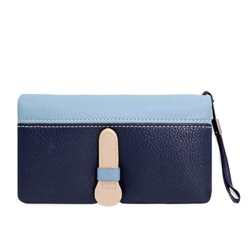 Glamexx24 Damen Geldbörse Spleißfarbe, Kunstleder Portemonnaie Frauen Münzfach mit Zipper Brieftasche, Kreditkartenetui Geldbeutel mit Mehreren Fächern, Dunkelblau-Hellblau von Glamexx24