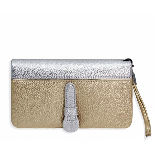 Glamexx24 Damen Geldbörse Spleißfarbe, Kunstleder Portemonnaie Frauen Münzfach mit Zipper Brieftasche, Kreditkartenetui Geldbeutel mit Mehreren Fächern, Gold-Silbe von Glamexx24
