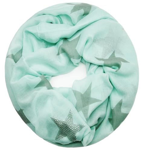 Glamexx24 Damen Loop Schal Sterne Strass Leichter Schlauchschal Tuch für Frühling und Herbst SC20170401, Hellmint von Glamexx24