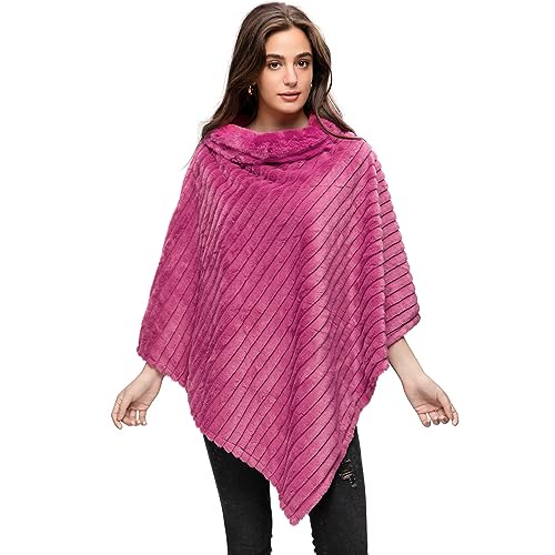 Glamexx24 Damen Poncho Eleganter Cape Winterfell-Poncho mit Rundhalsausschnitt, dicker Umhang aus warmem Strickfell von Glamexx24