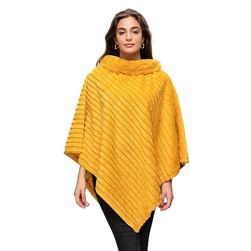 Glamexx24 Damen Poncho Eleganter Cape Winterfell-Poncho mit Rundhalsausschnitt, dicker Umhang aus warmem Strickfell von Glamexx24